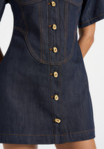 Mathilde - Denim Corset Contrast Stitch Dress - Indigo