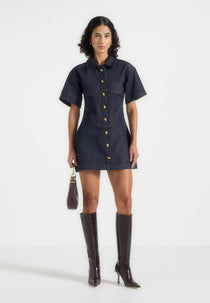 Mathilde - Denim Corset Contrast Stitch Dress - Indigo