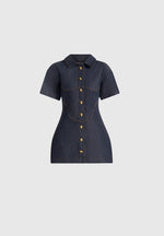 Mathilde - Denim Corset Contrast Stitch Dress - Indigo