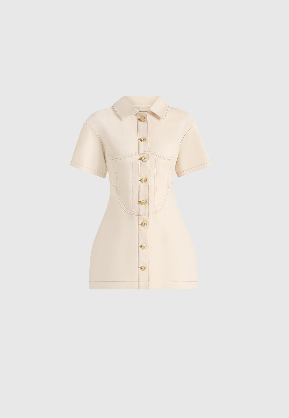 Mathilde - Denim Corset Contrast Stitch Dress - Cream