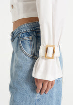 Andrea - Cropped Double-Breasted Open Back Tie Shirt - White
