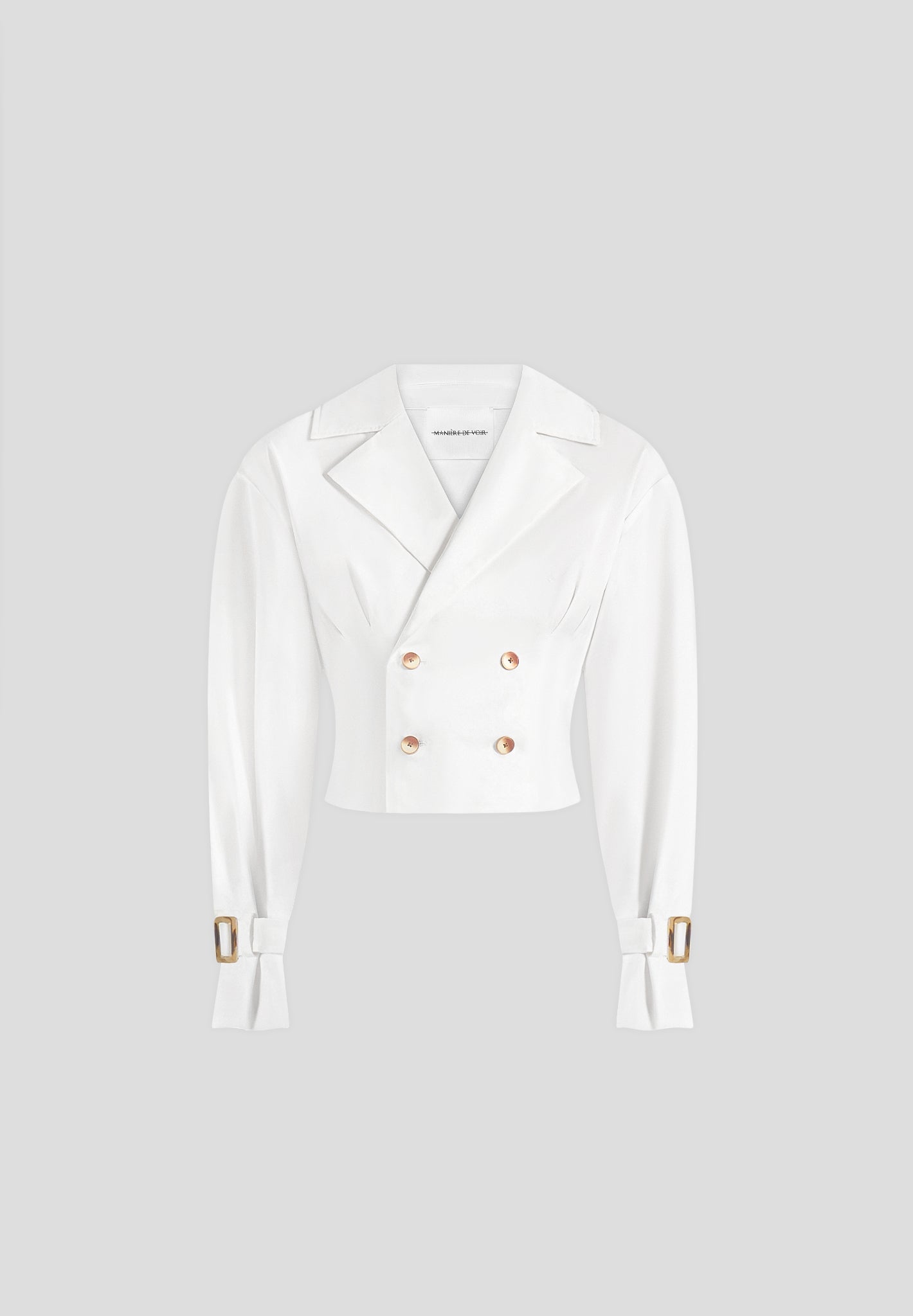 Andrea - Cropped Double-Breasted Open Back Tie Shirt - White