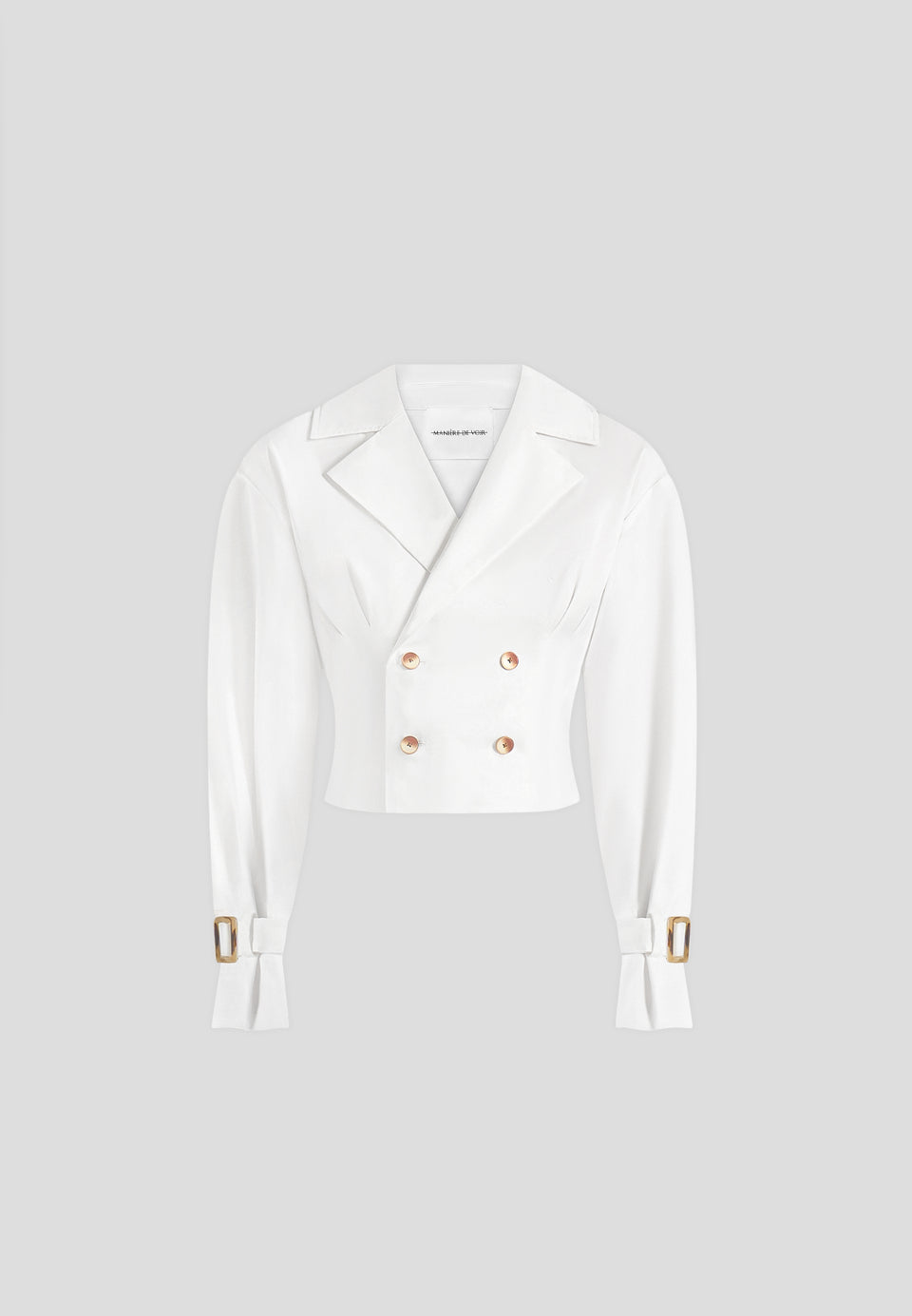 Andrea - Cropped Double-Breasted Open Back Tie Shirt - White