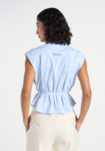 Malia - Sleeveless Tie Waist Cropped Shirt - Pale Blue