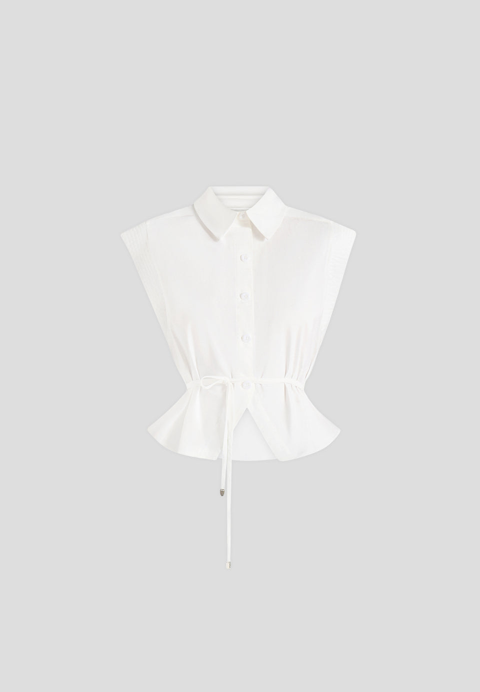 Malia - Sleeveless Tie Waist Cropped Shirt - White