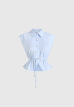 Malia - Sleeveless Tie Waist Cropped Shirt - Pale Blue