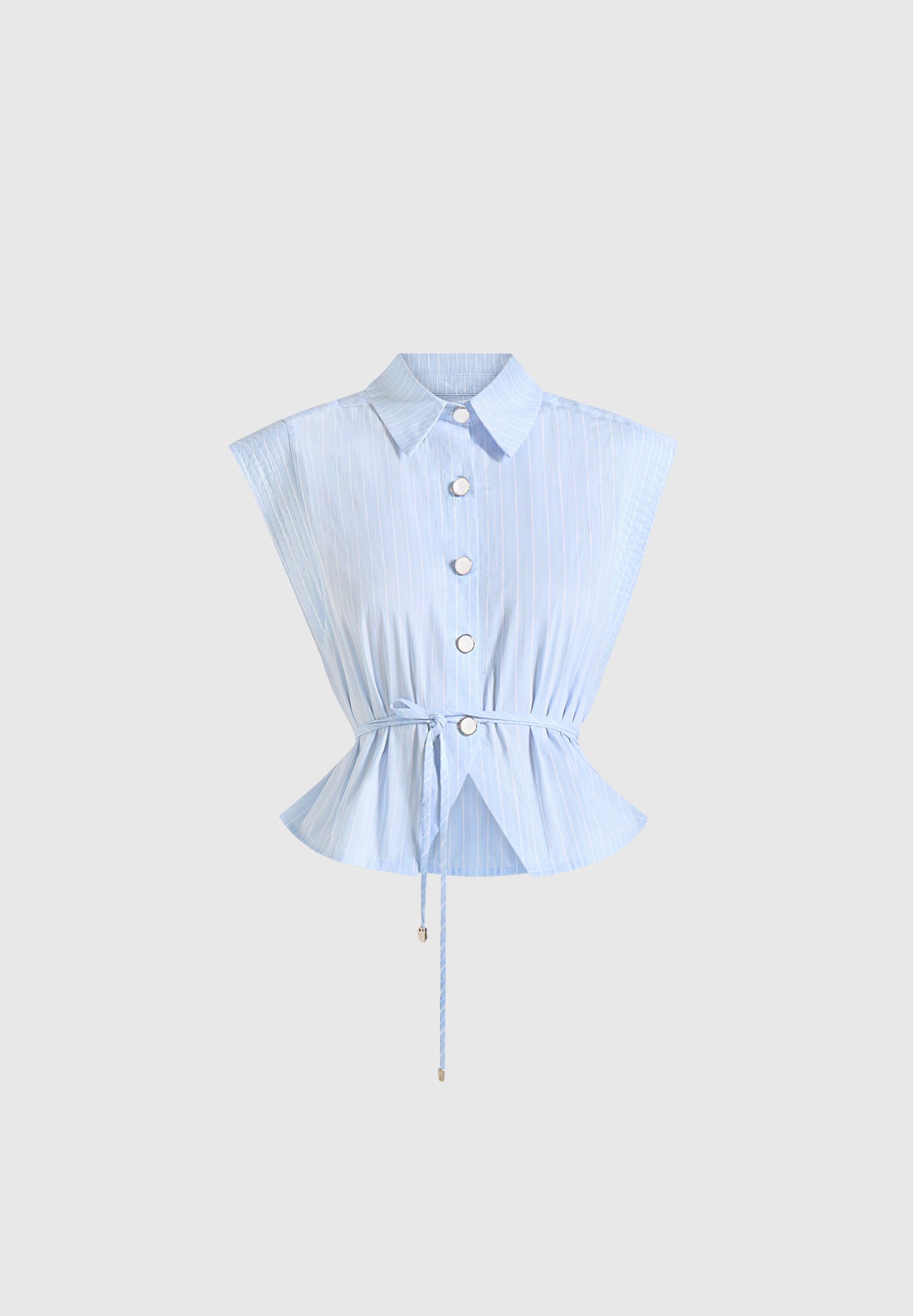 Malia - Sleeveless Tie Waist Cropped Shirt - Pale Blue