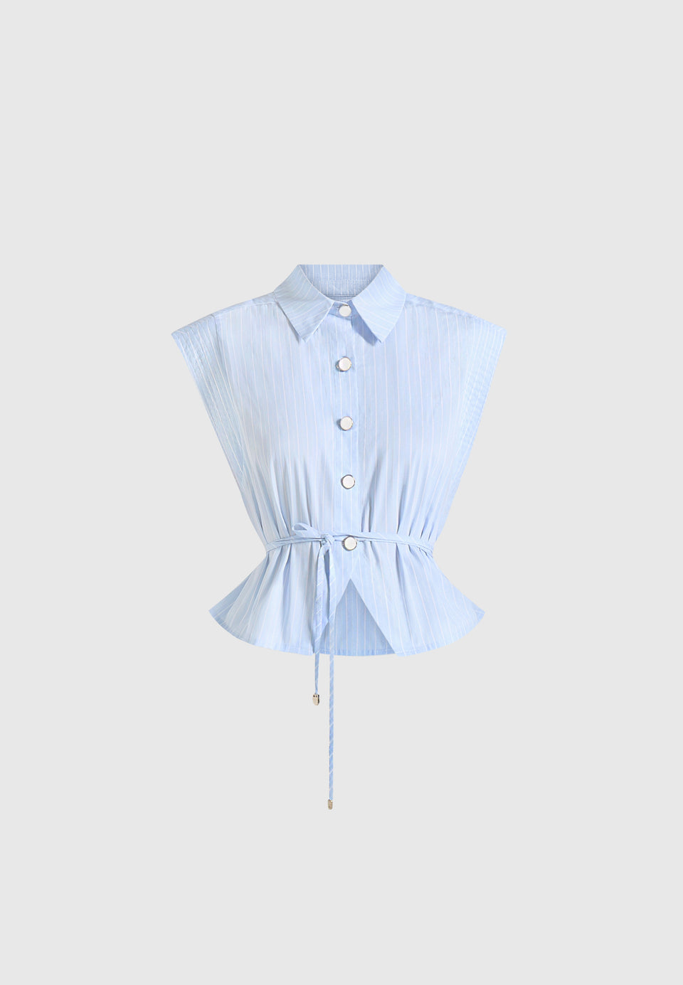 Malia - Sleeveless Tie Waist Cropped Shirt - Pale Blue