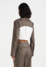Bernadette - Houndstooth Cotton Cropped Shirt - White/Brown