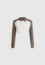 Bernadette - Houndstooth Cotton Cropped Shirt - White/Brown