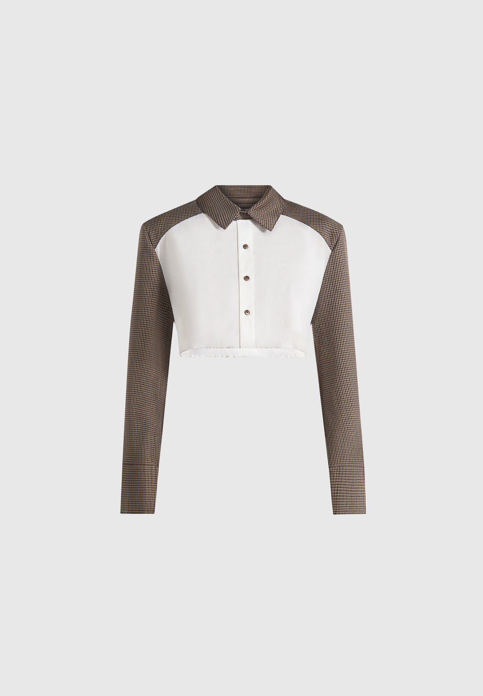 Bernadette - Houndstooth Cotton Cropped Shirt - White/Brown