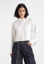 Maura - Oversized Cropped Roll Sleeve Cotton Shirt - White