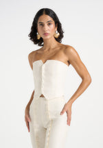 Lise - Cropped Tailored Blazer & Button Detail Bandeau - Off White