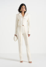 Lise - Cropped Tailored Blazer & Button Detail Bandeau - Off White