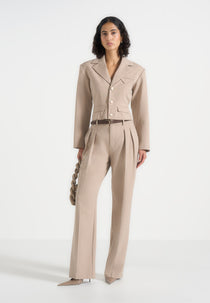 Prisca - Tailored Cropped Blazer - Beige