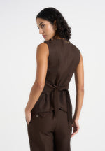 Maisie - Tailored Crew Neck Cinch Waistcoat - Brown