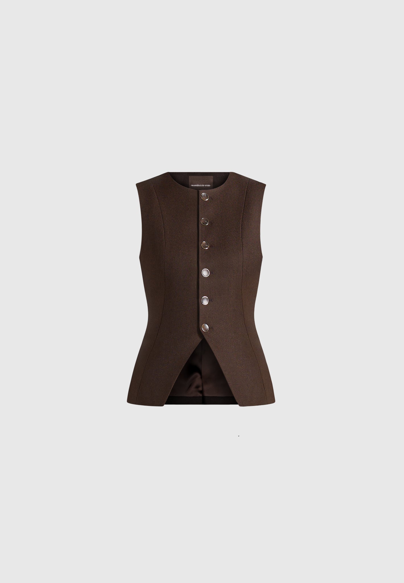 Maisie - Tailored Crew Neck Cinch Waistcoat - Brown
