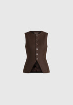 Maisie - Tailored Crew Neck Cinch Waistcoat - Brown