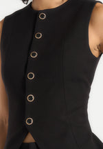 Maisie - Tailored Crew Neck Cinch Waistcoat - Black
