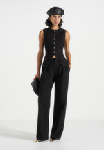 Julie - Tailored Twin Pleat Trousers - Black