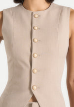 Maisie - Tailored Crew Neck Cinch Waistcoat - Beige