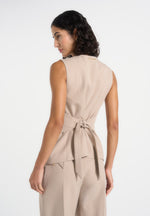 Maisie - Tailored Crew Neck Cinch Waistcoat - Beige