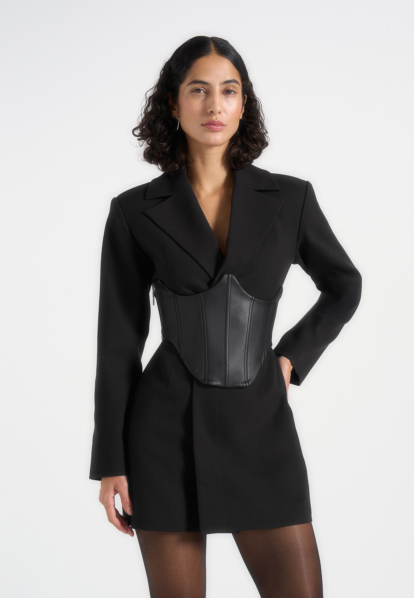 Lacey - Tailored Blazer Dress With Reversible Corset - Black