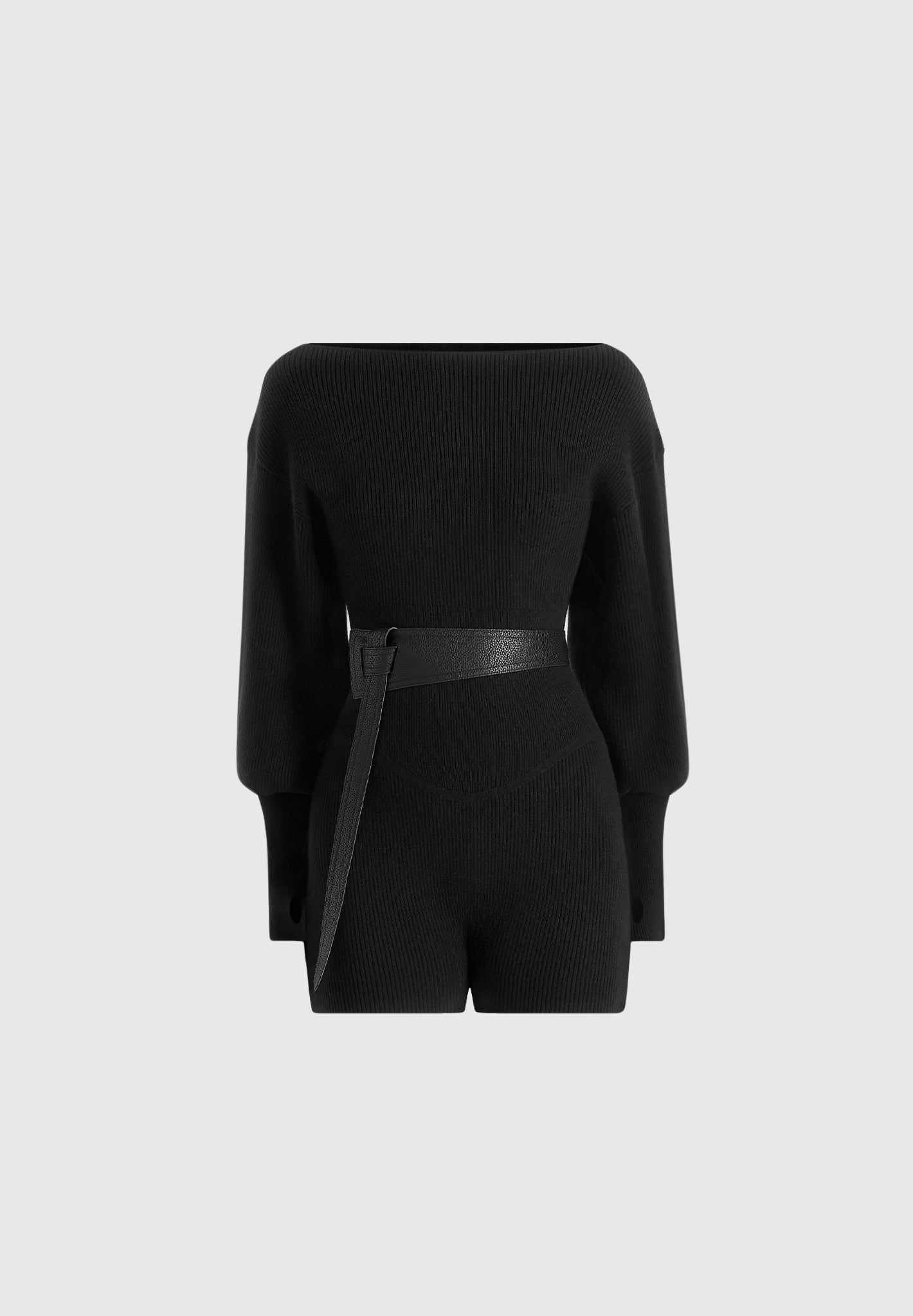 Raya - Off Shoulder Knitted Playsuit With Belt - Black