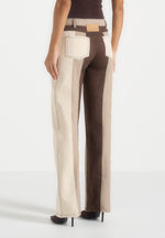 Jacinda - Colour Block Denim Jeans - Beige/Brown