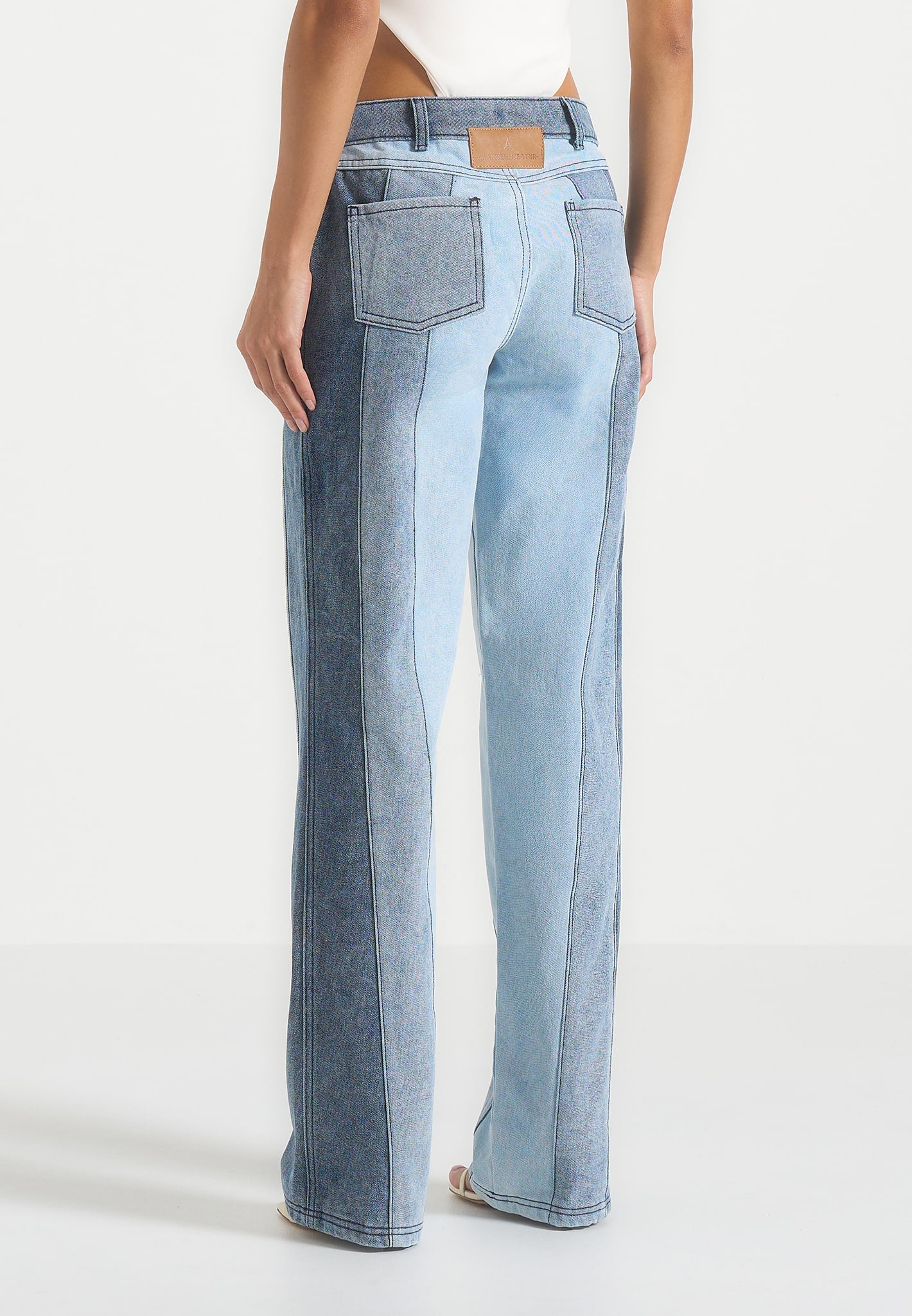 Jacinda - Colour Block Denim Jeans - Mid Blue