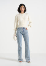 Mayla - Knitted Cinch Waist Cardigan - Cream