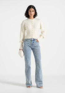 Mayla - Knitted Cinch Waist Cardigan - Cream