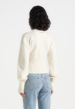 Mayla - Knitted Cinch Waist Cardigan - Cream