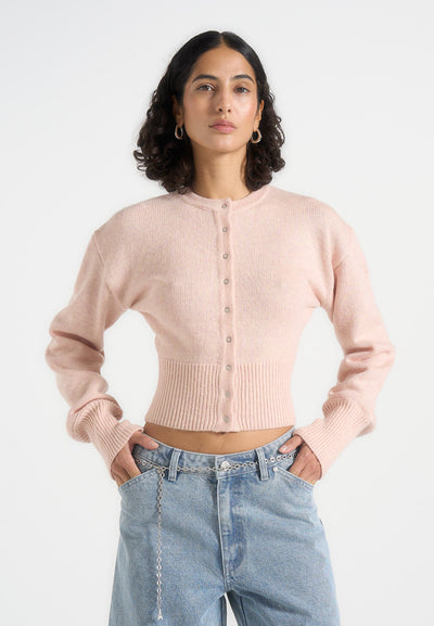 Mayla - Knitted Cinch Waist Cardigan - Pale Pink