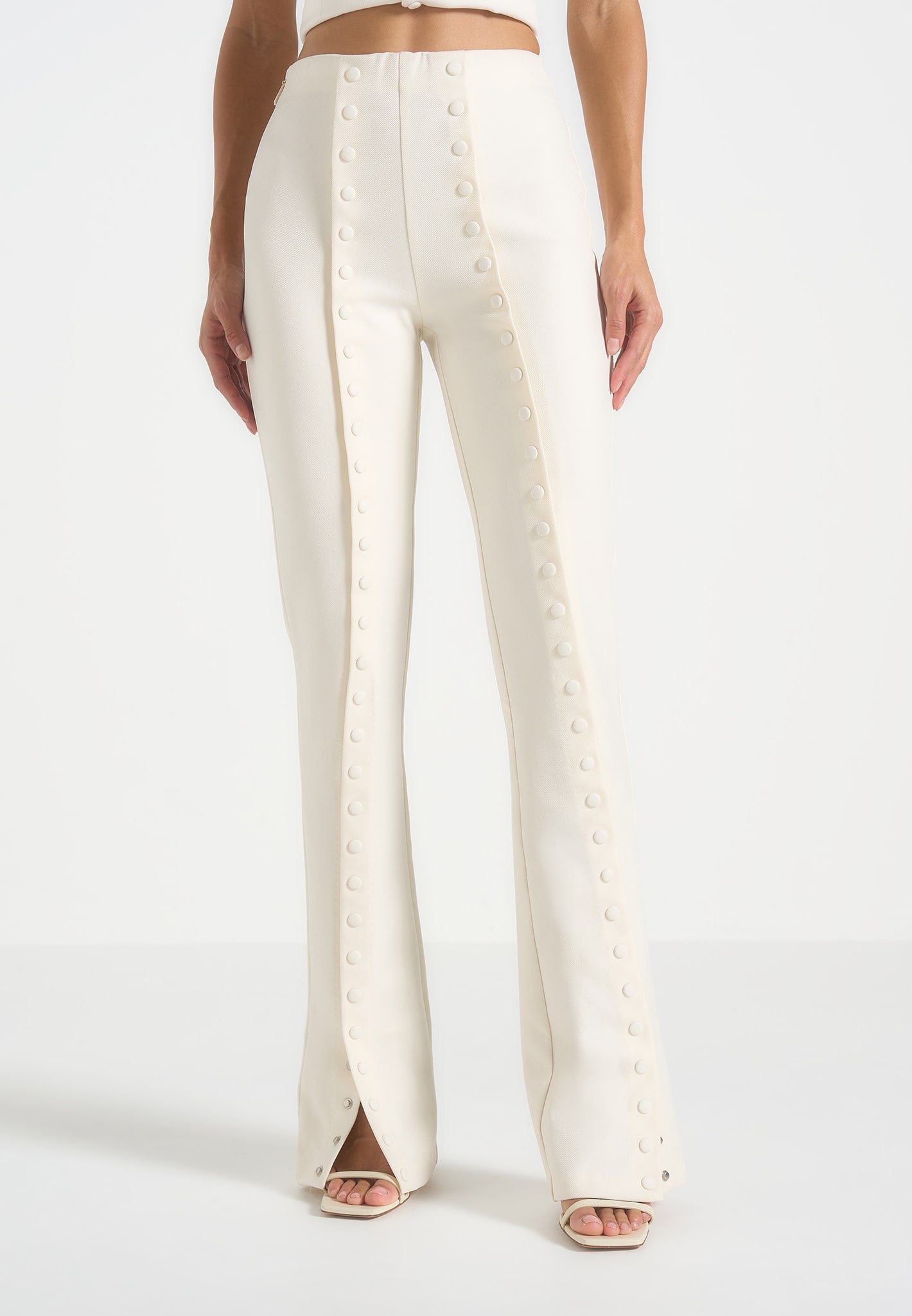 Therese - Tailored Button Detail Trousers - Off White 