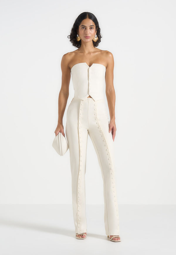 Therese - Tailored Button Detail Trousers - Off White