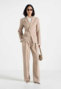 Beatrice - Tailored Cinched Blazer - Beige