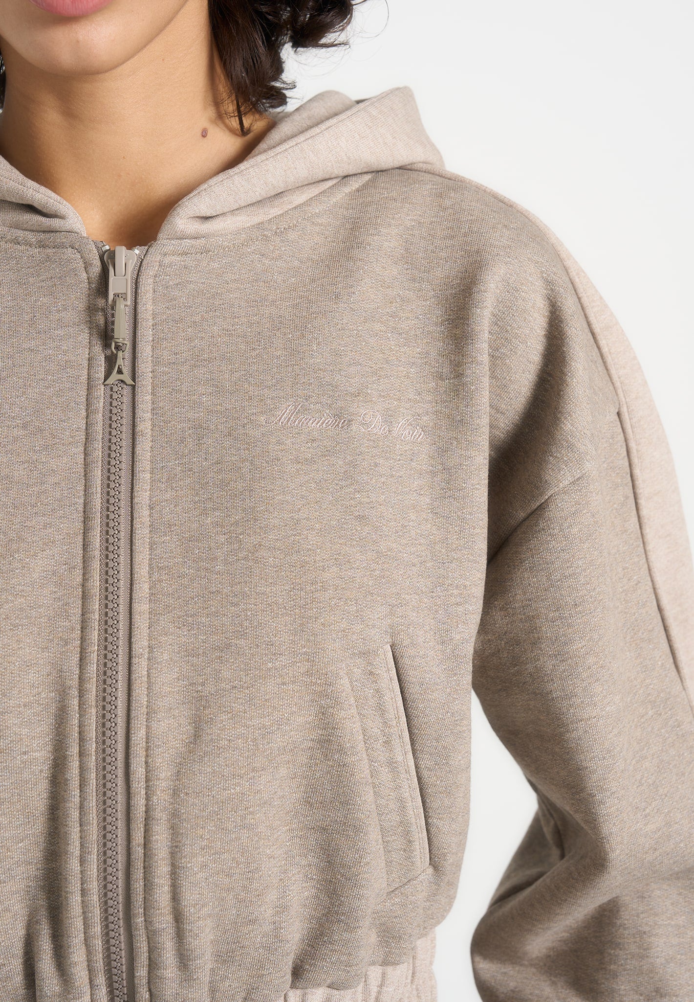 Rayna - Two Tone Relaxed Zip Through Hoodie - Beige