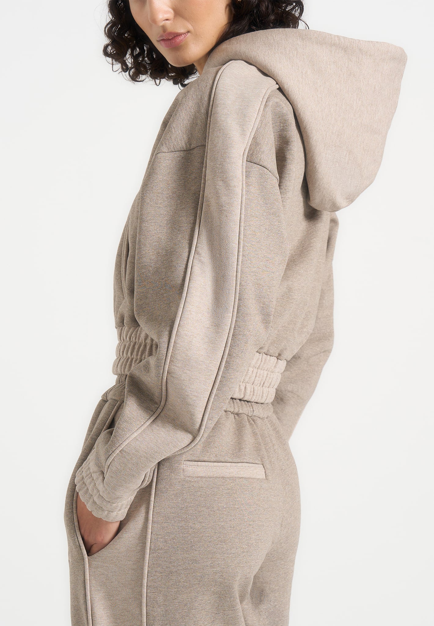 Rayna - Two Tone Relaxed Zip Through Hoodie - Beige