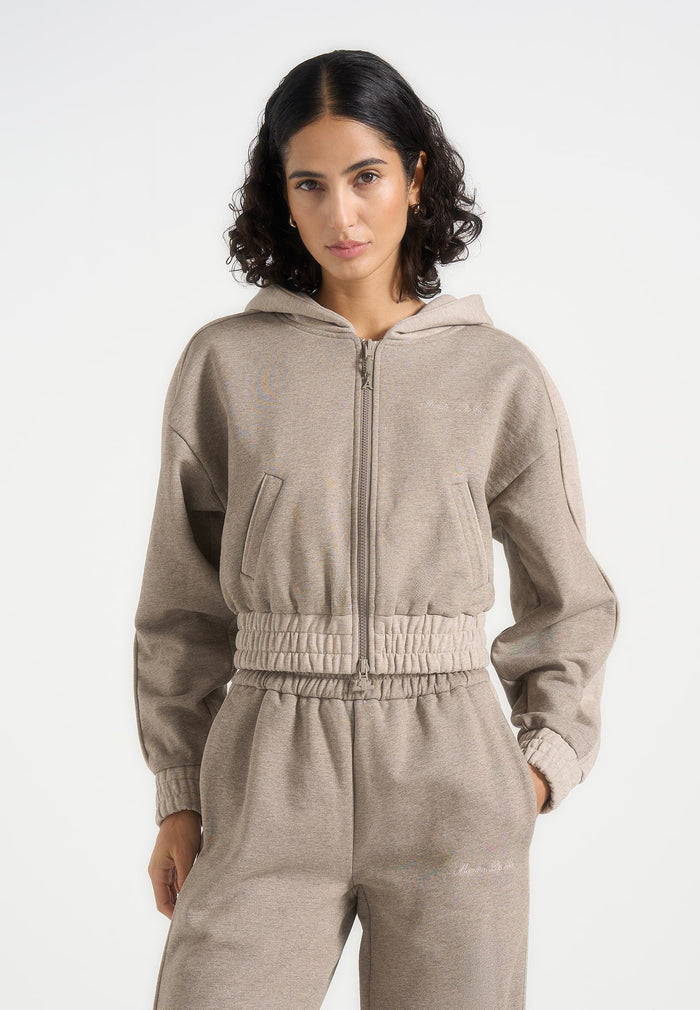 Rayna - Two Tone Relaxed Zip Through Hoodie - Beige