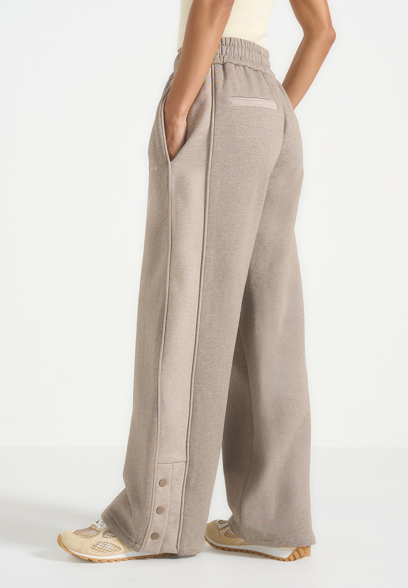 Caya - Two Tone Wide Leg Popper Joggers - Beige