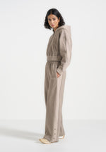 Caya - Two Tone Wide Leg Popper Joggers - Beige