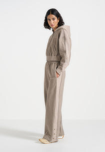 Caya - Two Tone Wide Leg Popper Joggers - Beige