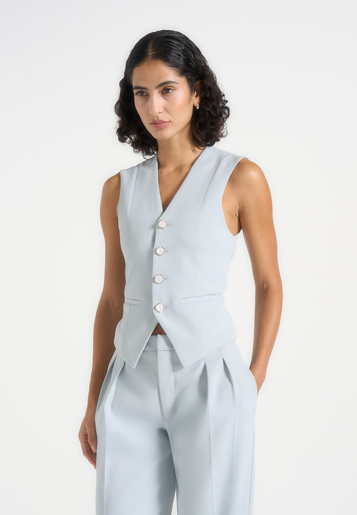 Christine - Tailored Cinched Waistcoat - Pale Blue