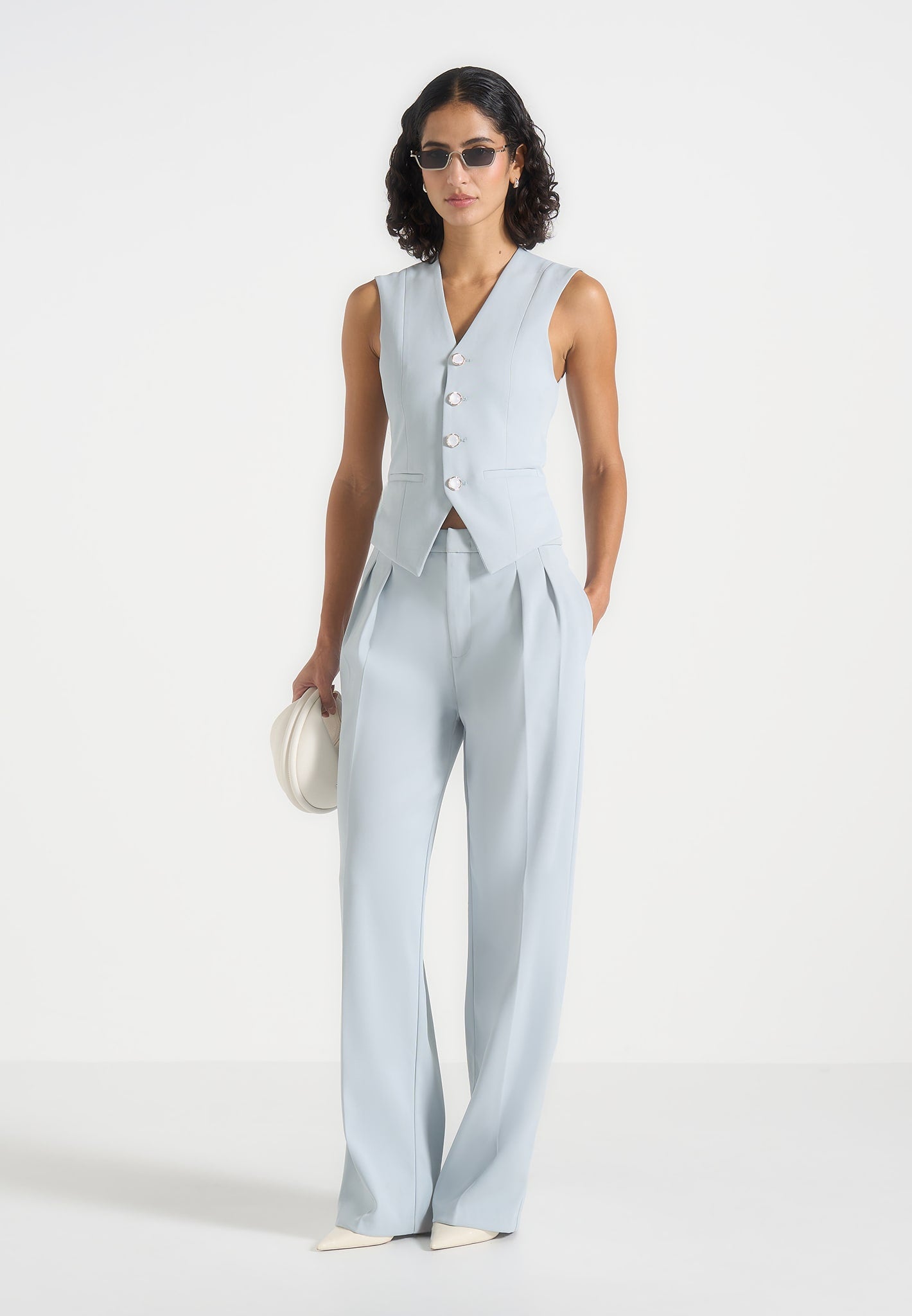 Christine - Tailored Cinched Waistcoat - Pale Blue