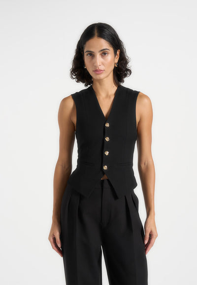 Christine - Tailored Cinched Waistcoat - Black