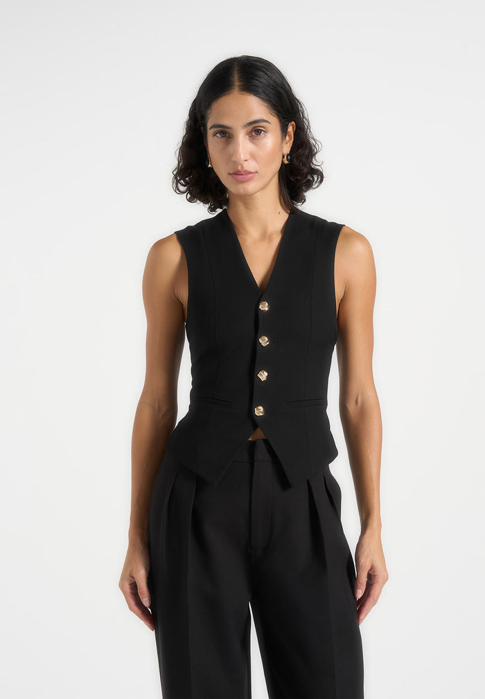 Christine - Tailored Cinched Waistcoat - Black