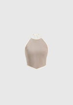 Malena - Contrast Velour Halter Top - Beige
