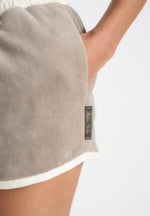 Delina - Contrast Velour Mini Shorts - Taupe