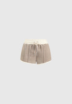 Delina - Contrast Velour Mini Shorts - Beige